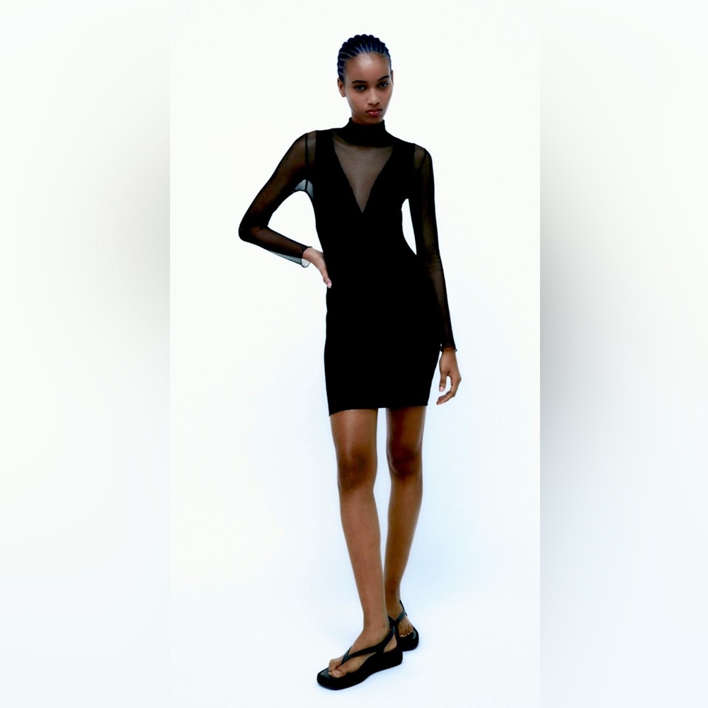 🔴🆕 Zara Black Sheer Sleeve Dress
